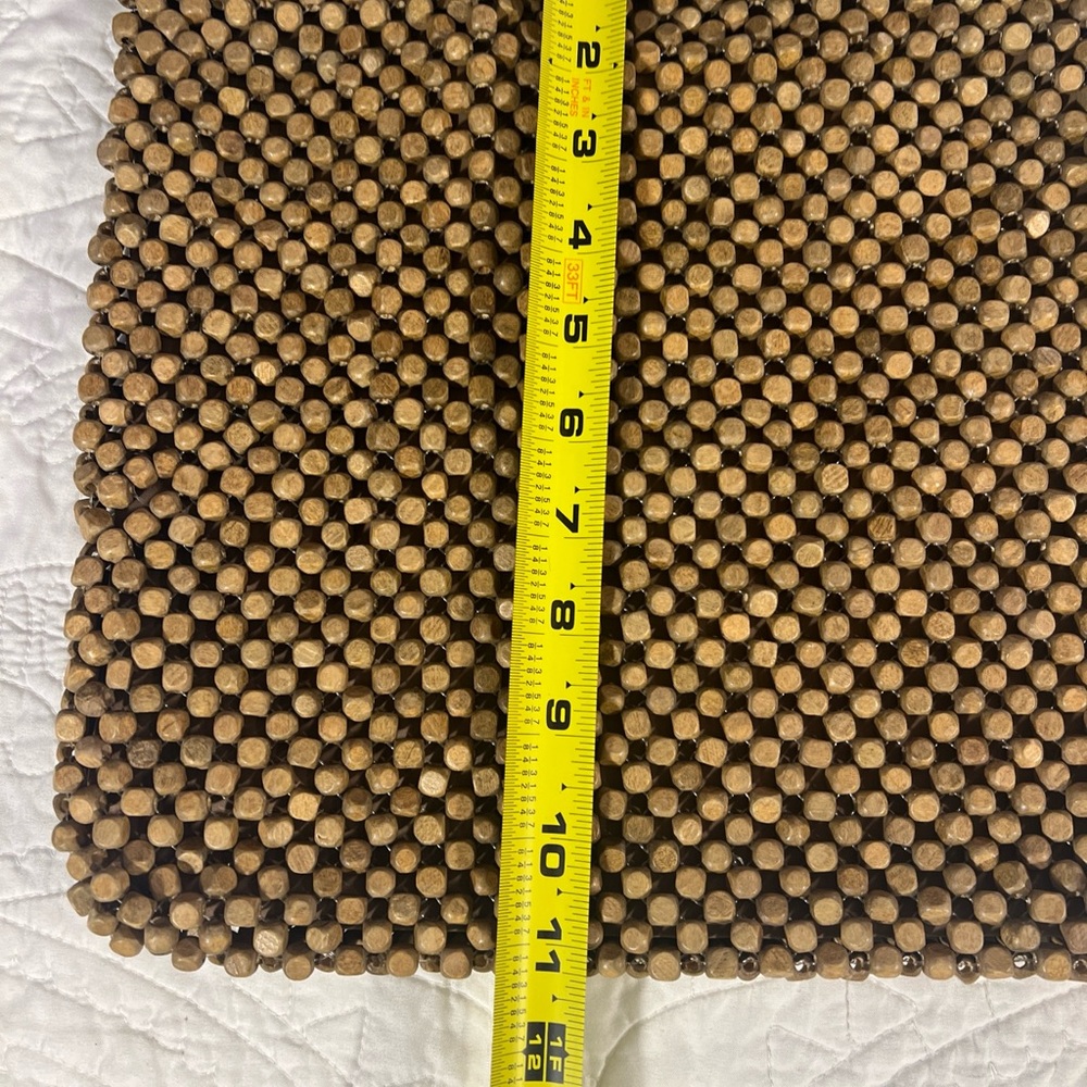 Wood Bead Purse Natural Color 12” x 11” with 11” handle - Picture 8 of 12